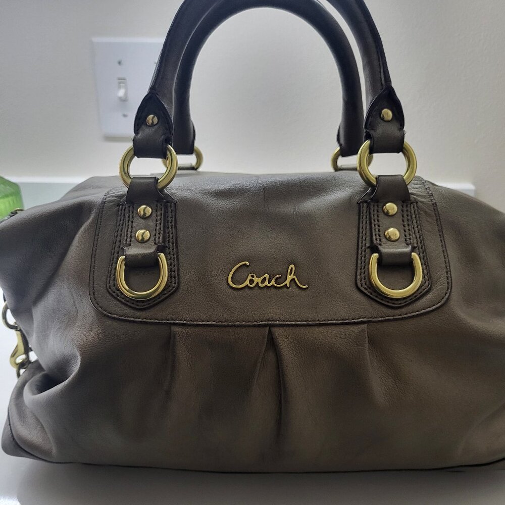 Coach Gray Satchel with Gold Accents